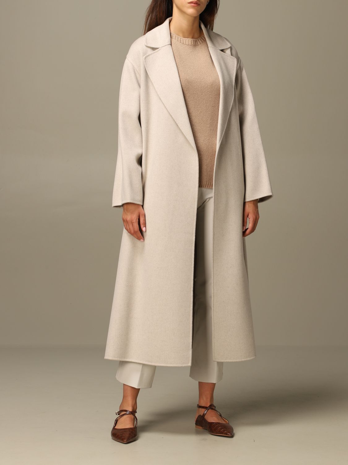 S MAX MARA: Elena coat in virgin wool - Mastic | Coat S Max Mara ...
