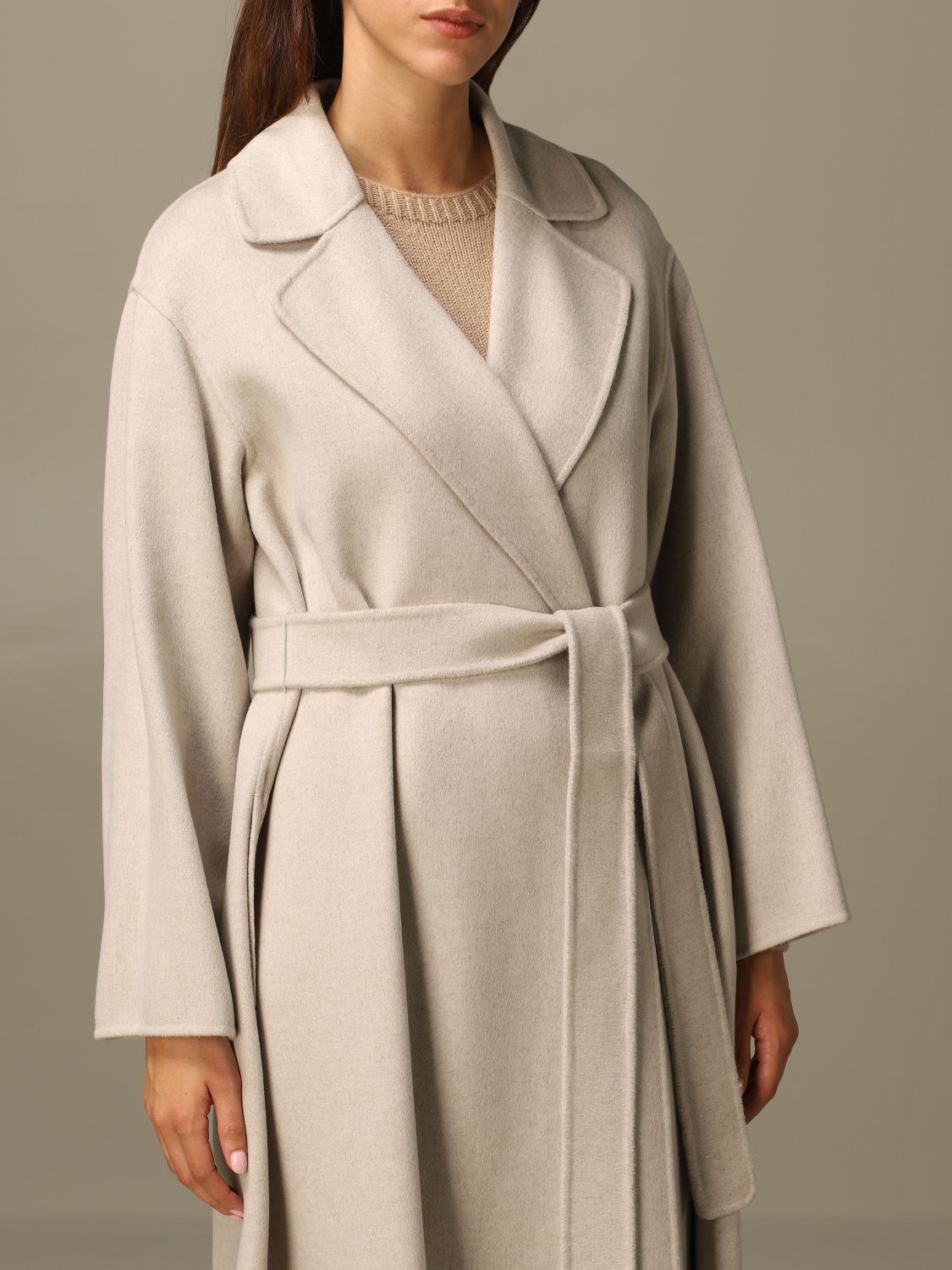S MAX MARA: Elena coat in virgin wool - Mastic | Coat S Max Mara