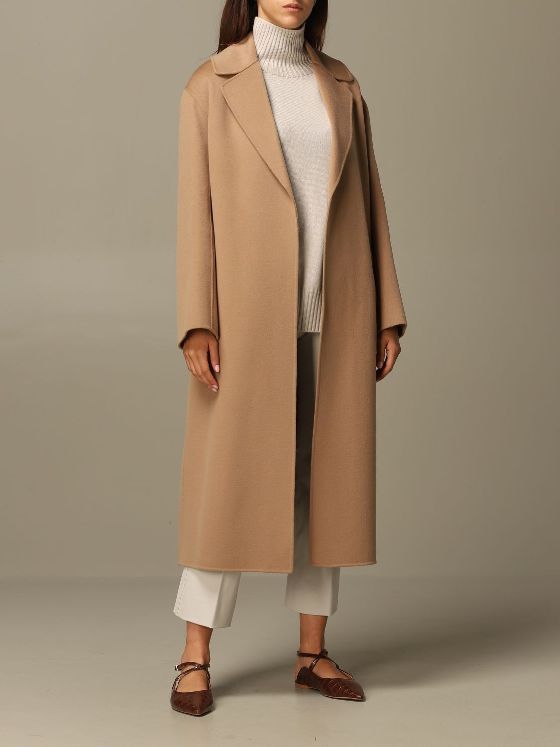 S MAX MARA: Lugano coat in virgin wool - Camel | Coat S Max Mara ...