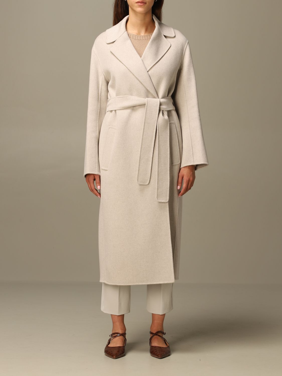 S MAX MARA: Lugano coat in virgin wool - Mastic | S Max Mara coat ...