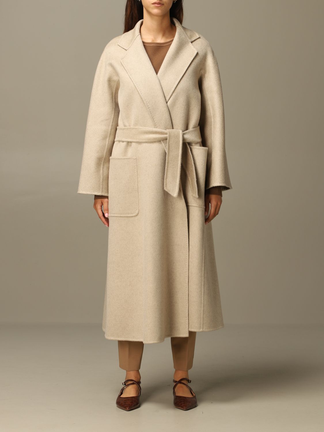 MAX MARA: Labbro coat in zibellined cashmere - Beige | Max Mara coat ...