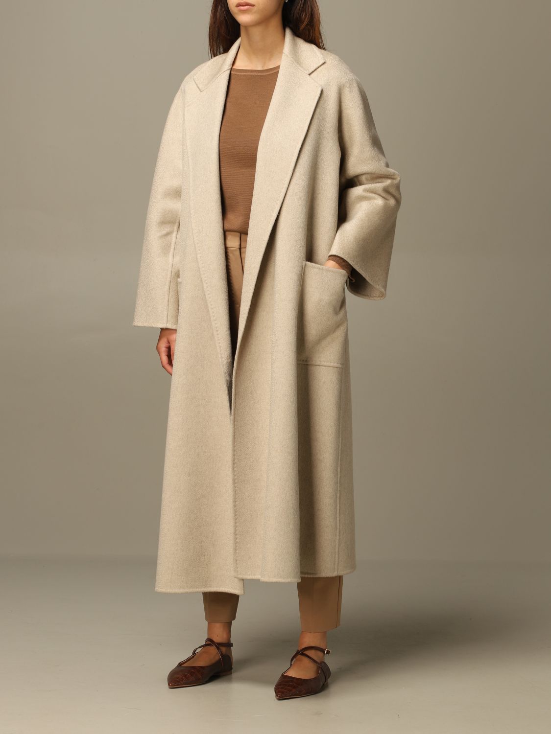 MAX MARA: Labbro coat in zibellined cashmere - Beige | Coat Max Mara ...
