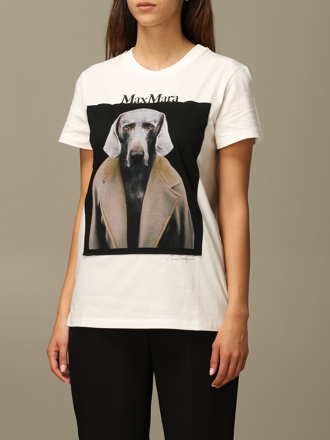 MAX MARA: t-shirt in cotton jersey with photographic print - White