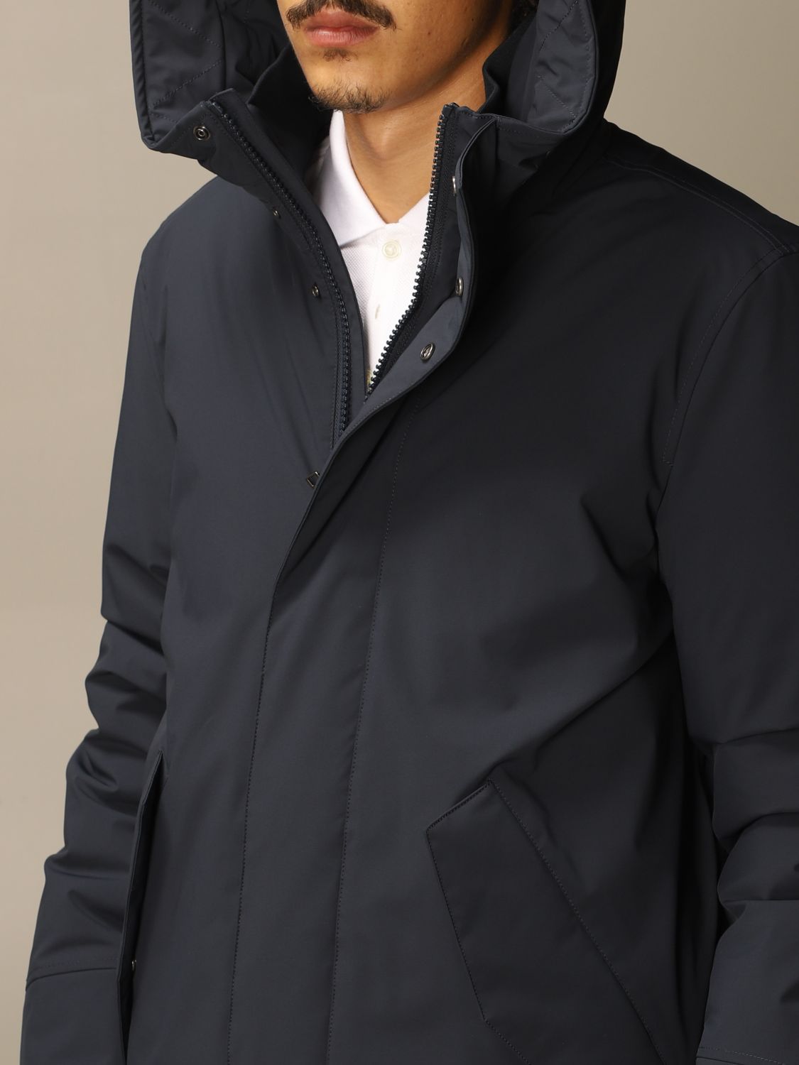 Woolrich Outlet: Stretch mountain parka with hood - Blue | Jacket ...