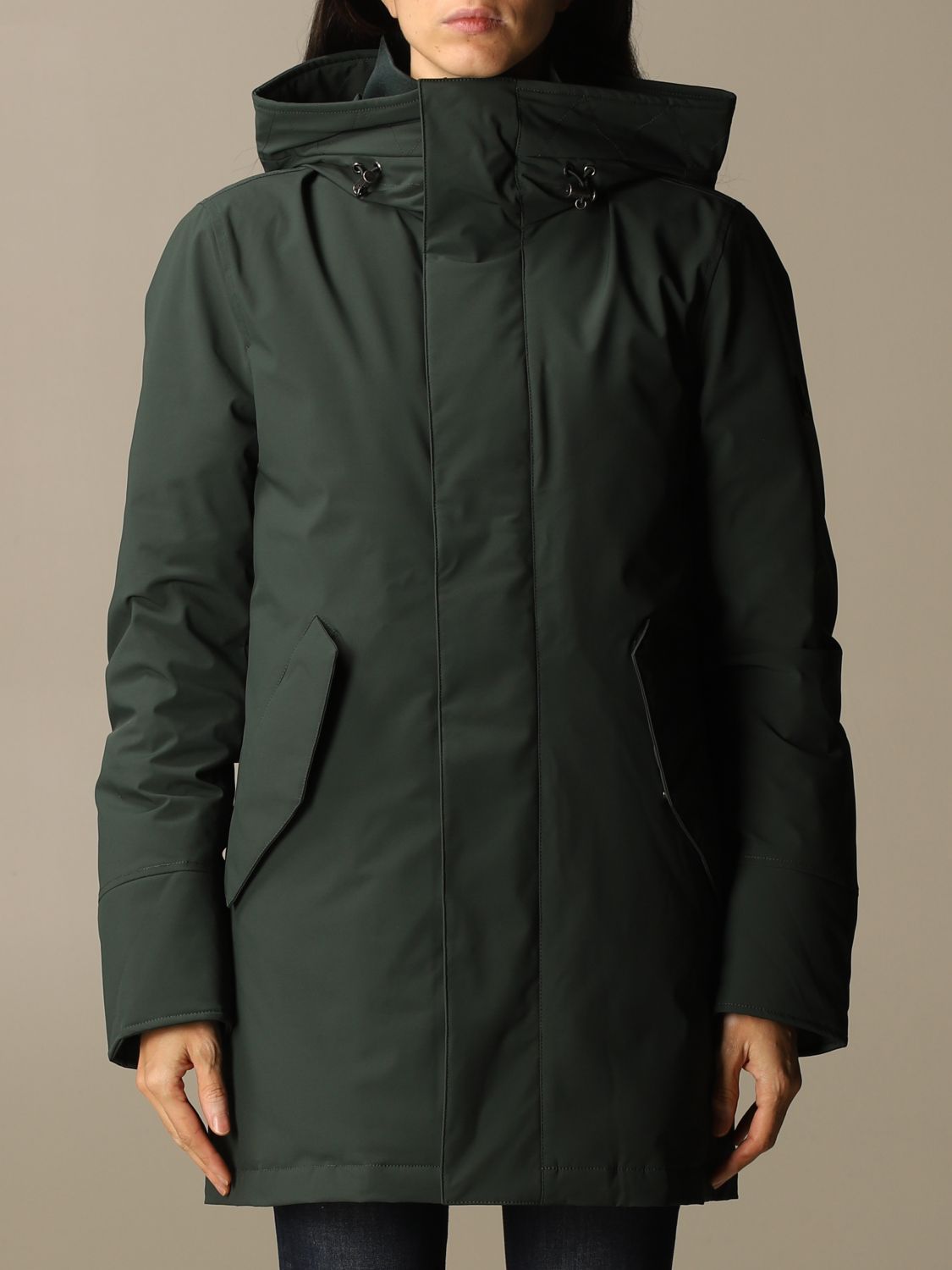 Woolrich Outlet Parka Stretch mountain con cappuccio Verde Giacca