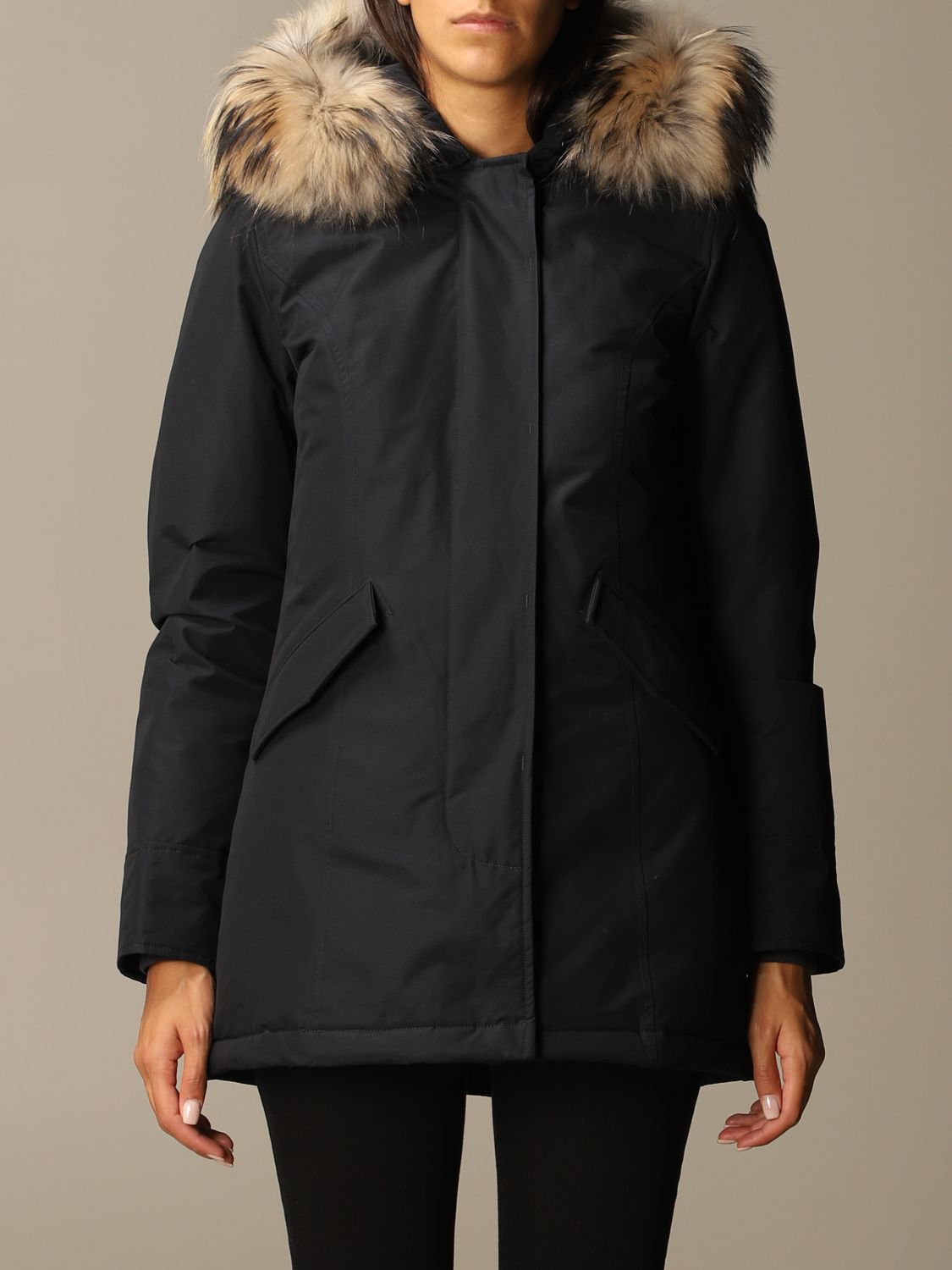 Woolrich Outlet: Arctic parka with hood and fur edges - Blue | Woolrich ...
