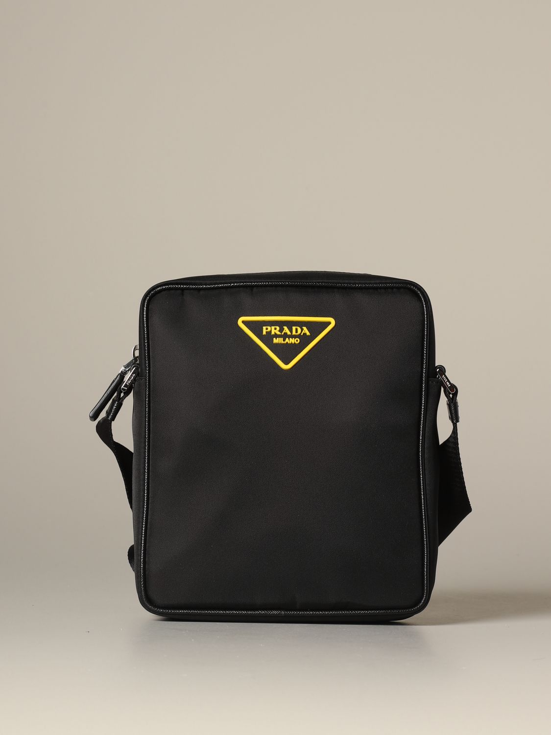 Prada nylon bag with triangular rubber logo