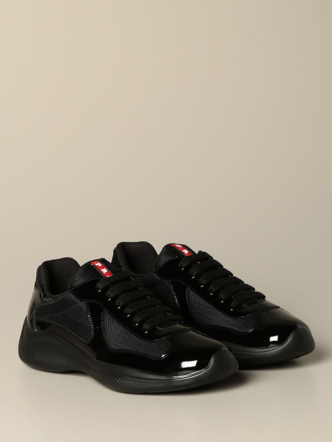 prada patent leather and technical fabric sneakers