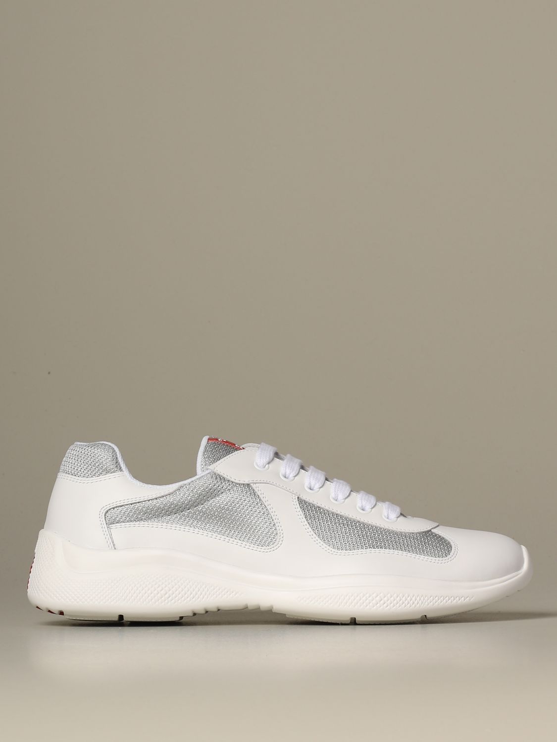 PRADA: Americas cup sneakers in leather and mesh - White | Sneakers ...