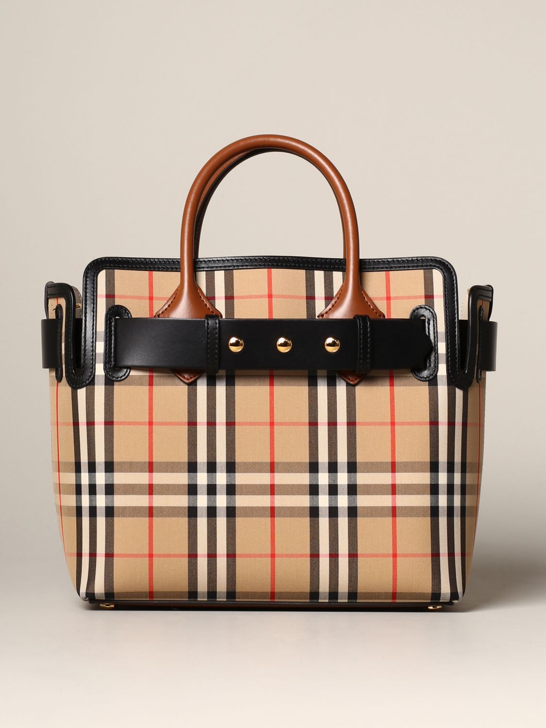 Burberry Outlet: handbag in check and leather Beige Burberry 8018790 online at GIGLIO.COM
