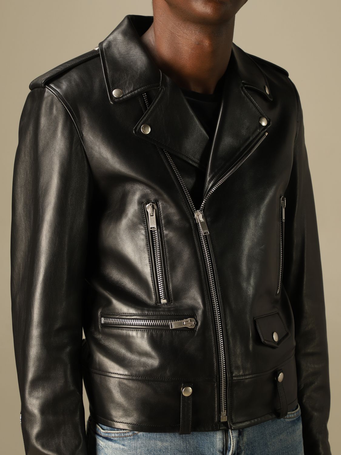 SAINT LAURENT: Motorcycle leather nail | Jacket Saint Laurent Men Black ...