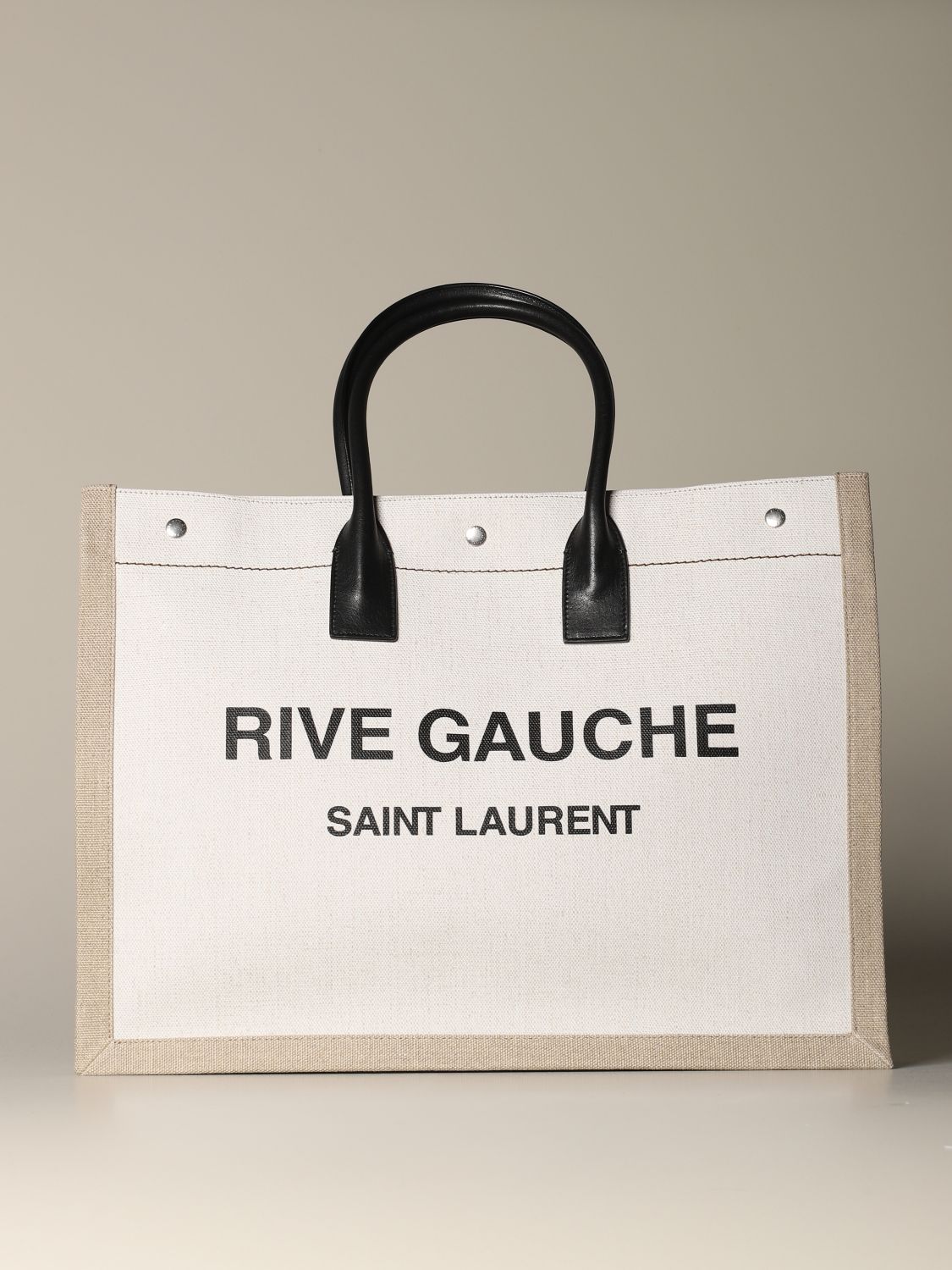 SAINT LAURENT: Noe Rive Gauche tote bag in linen and leather 