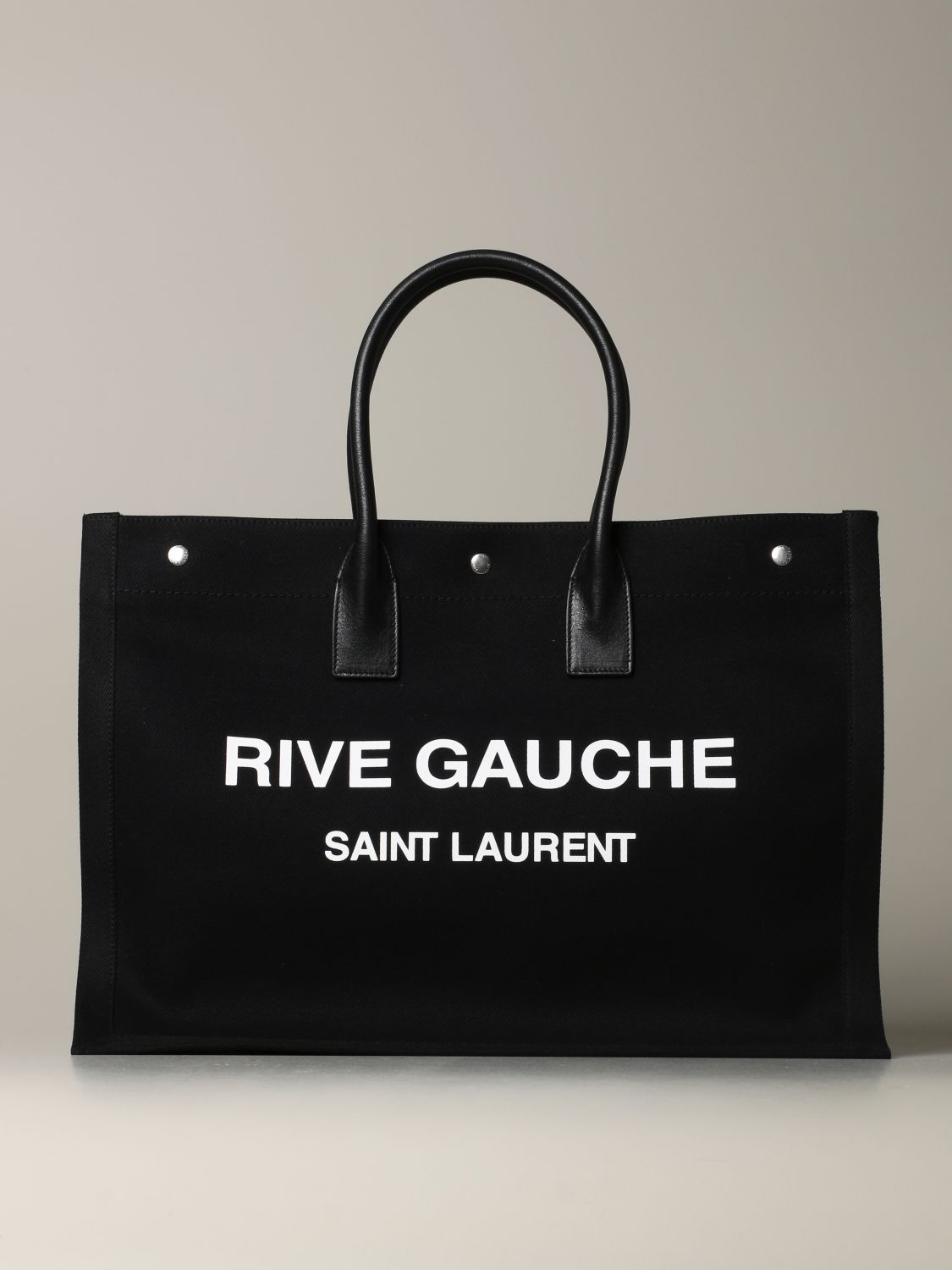 SAINT LAURENT: Noe Rive Gauche tote bag in canvas and leather - Black ...