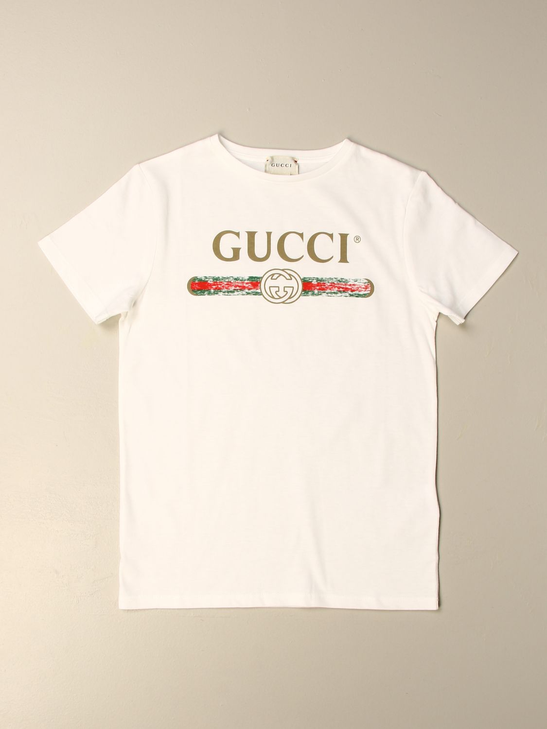 GUCCI: T-shirt with vintage logo - White | Gucci t-shirt 503628 X3L02
