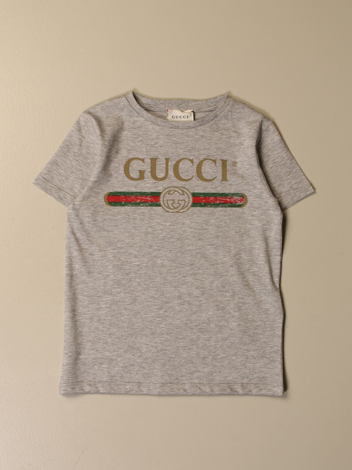 Rundt og rundt filosofi Regnjakke GUCCI: T-shirt with vintage logo - Grey | Gucci t-shirt 503628 X3L02 online  on GIGLIO.COM