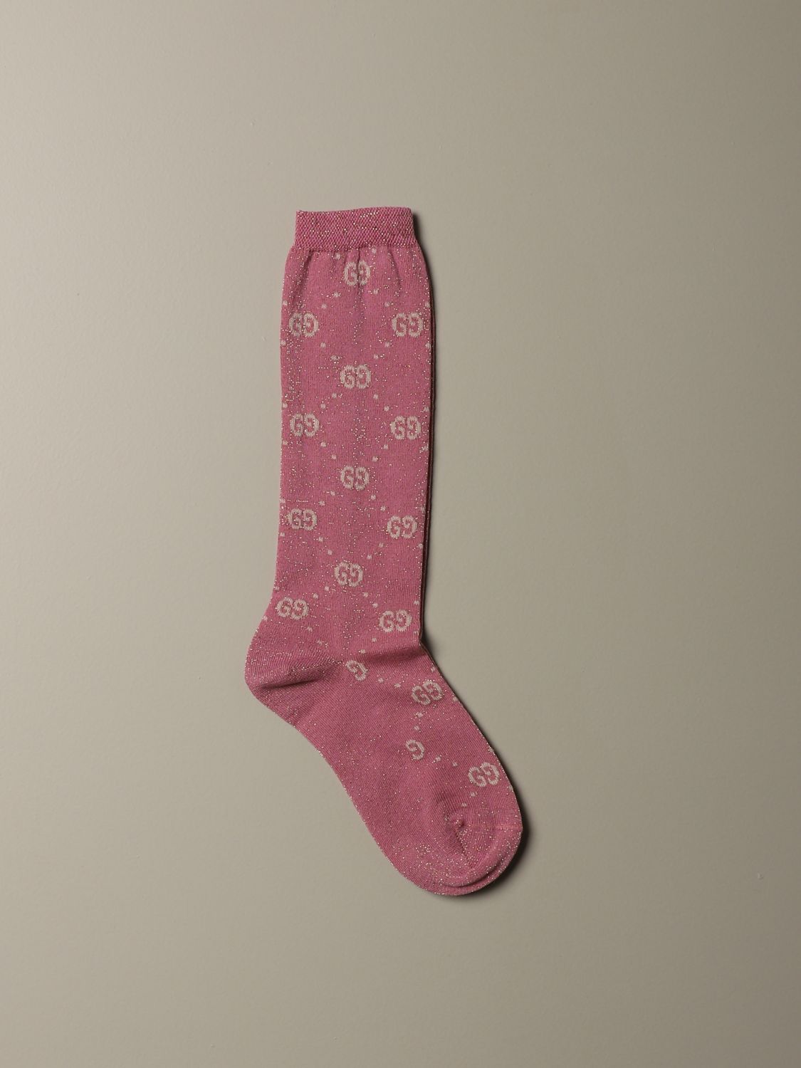 GUCCI: socks in GG lamé cotton - Pink | Gucci girls' socks 480715 4K443  online on 