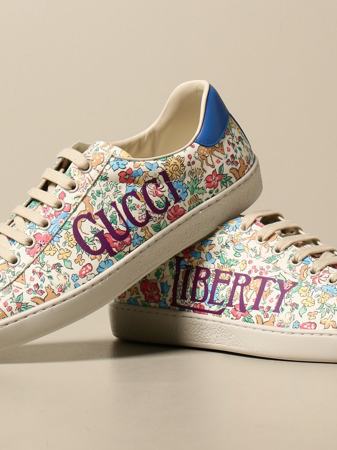 GUCCI: New Ace sneakers in leather with liberty print - White | Gucci ...
