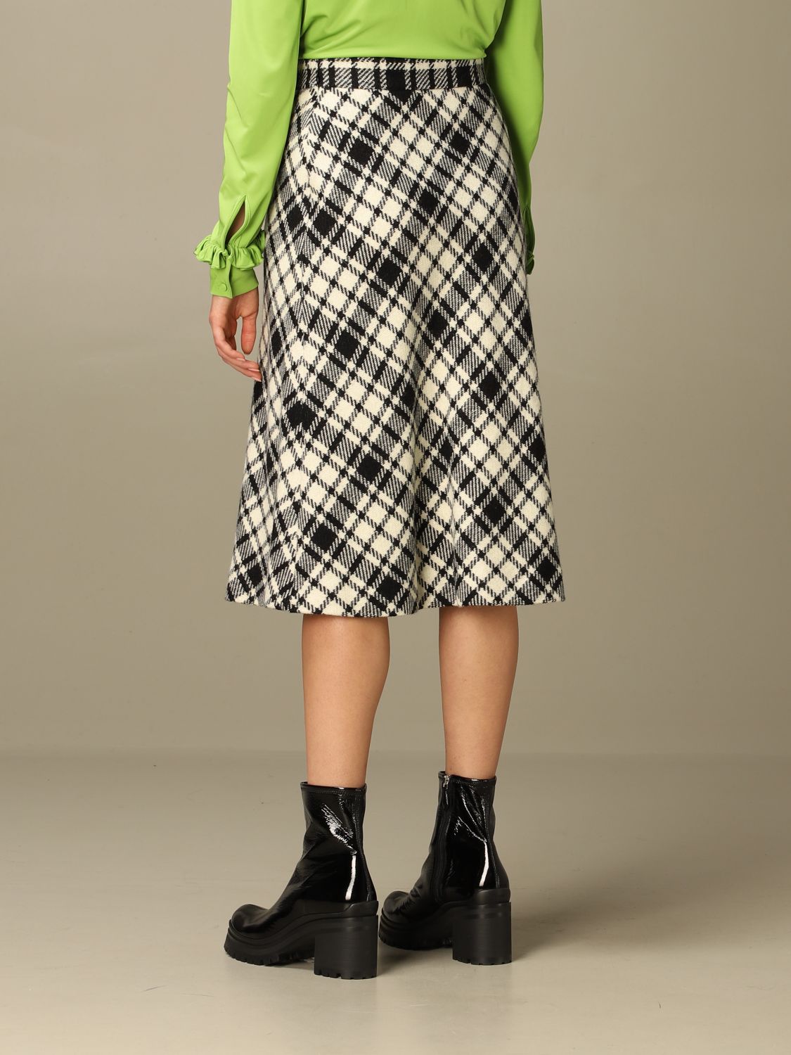 MIU MIU: longuette skirt in tartan wool - White | Skirt Miu Miu MG1463 16A  GIGLIO.COM