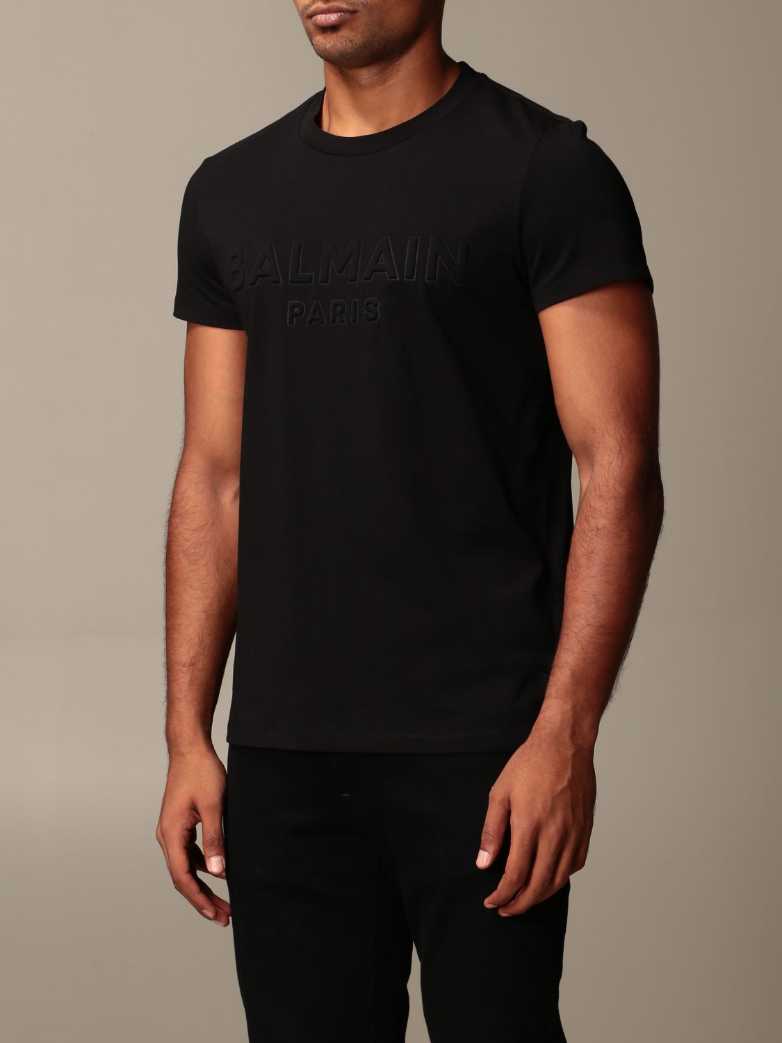 BALMAIN: cotton T-shirt with embossed logo | T-Shirt Balmain Men Black ...