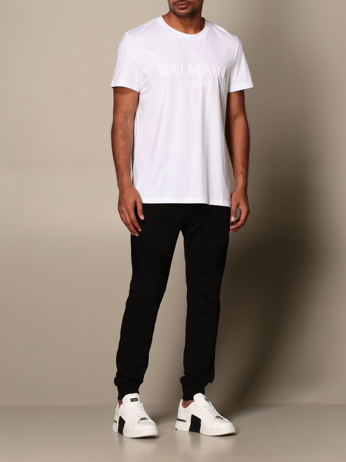 T-shirt Balmain: Balmain cotton T-shirt with embossed logo white 1 2
