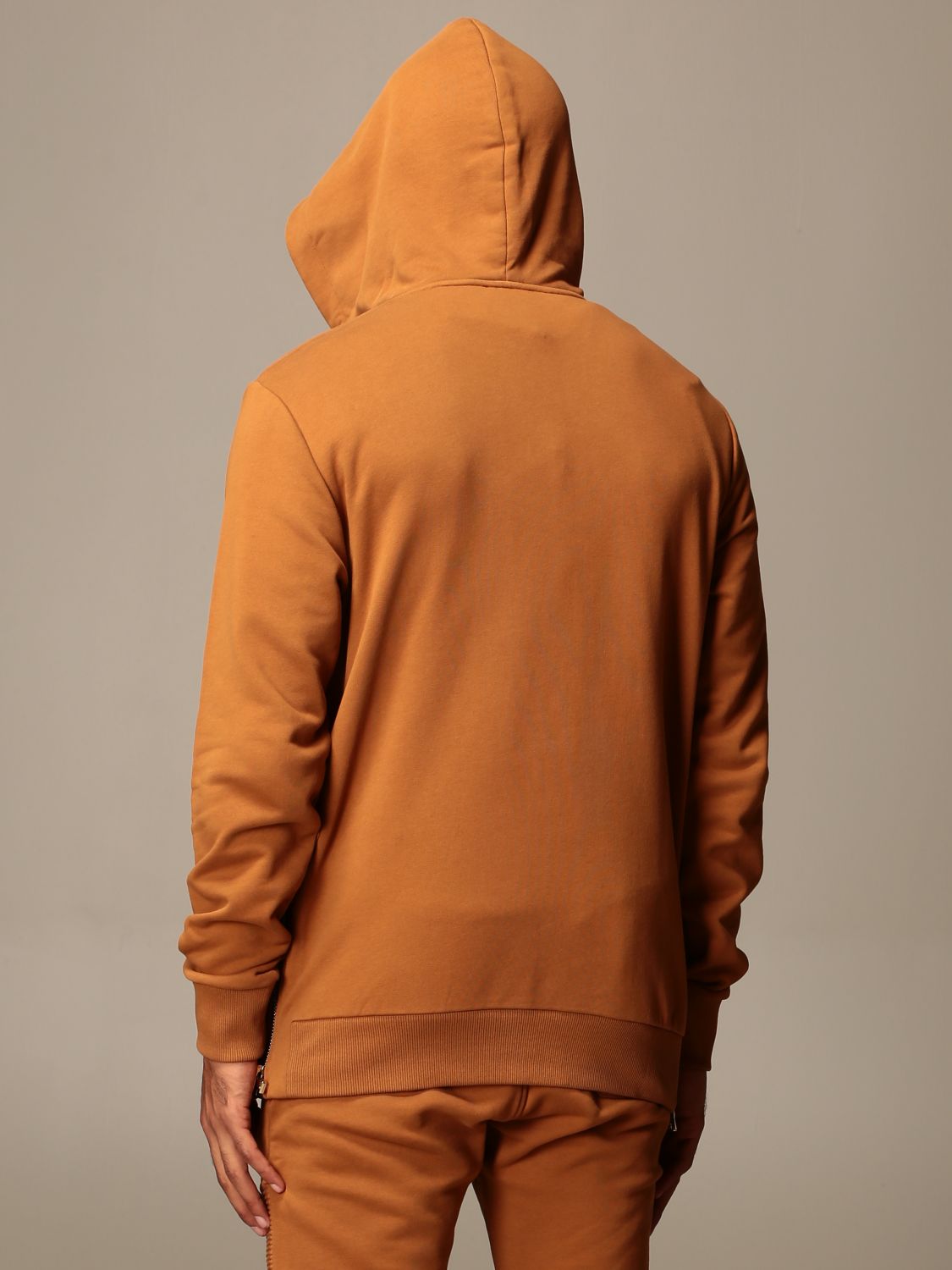 Balmain Embossed Monogram Hoodie Sweatshirt In Camel