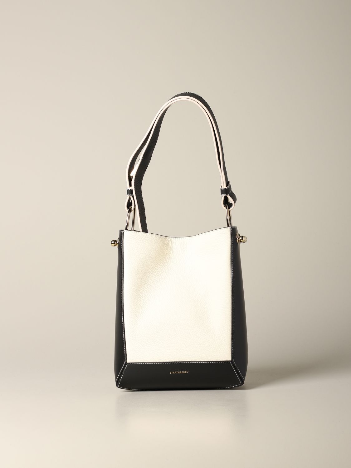 STRATHBERRY: wool midi bag in patchwork leather - Ivory