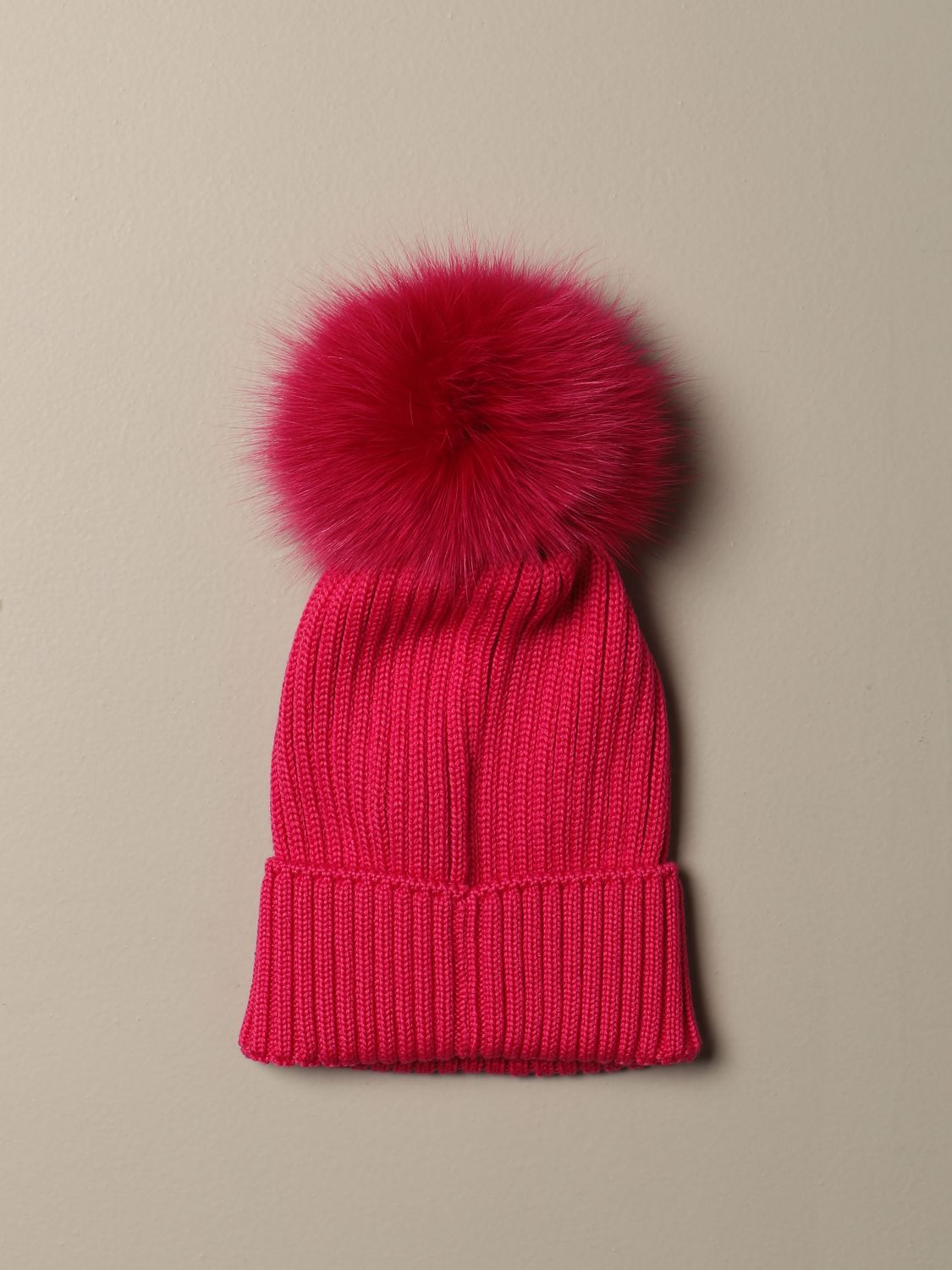 Moncler - Cappello Di Lana Nero Con Pom Pon Di Pelliccia -   shop online