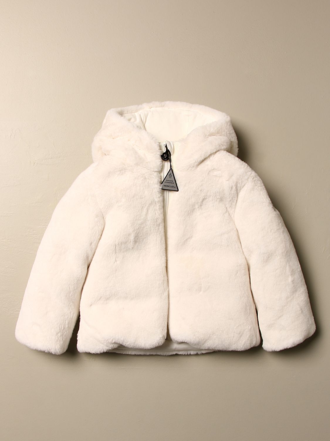 MONCLER: Padded faux fur candle with hood | Jacket Moncler Kids White ...