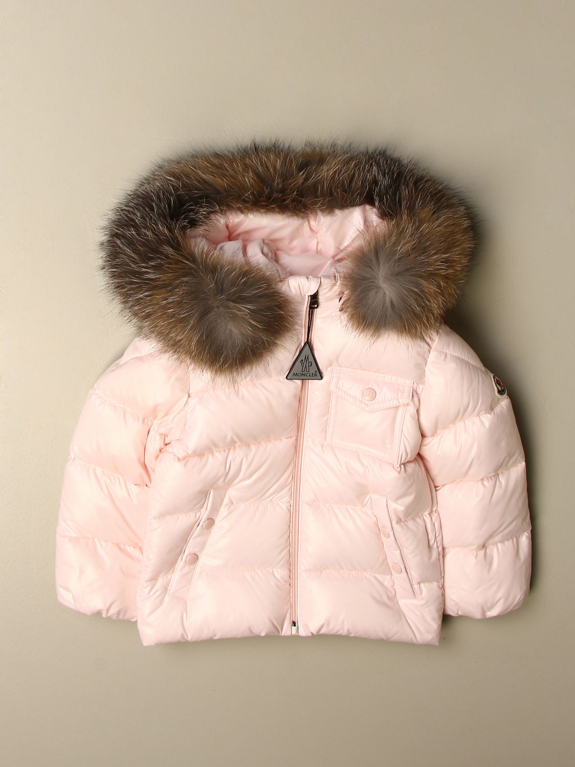 MONCLER: K2 shiny down jacket with detachable fur hood - Pink | Jacket ...
