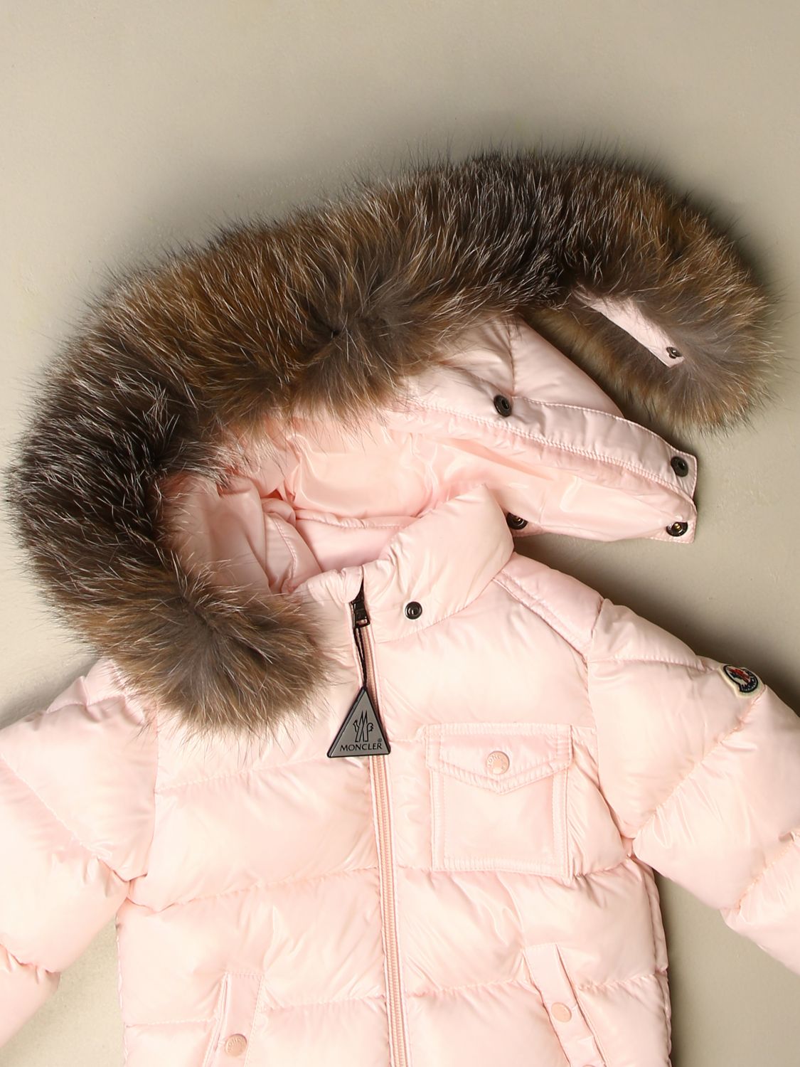 MONCLER: K2 shiny down jacket with detachable fur hood - Pink | Jacket ...