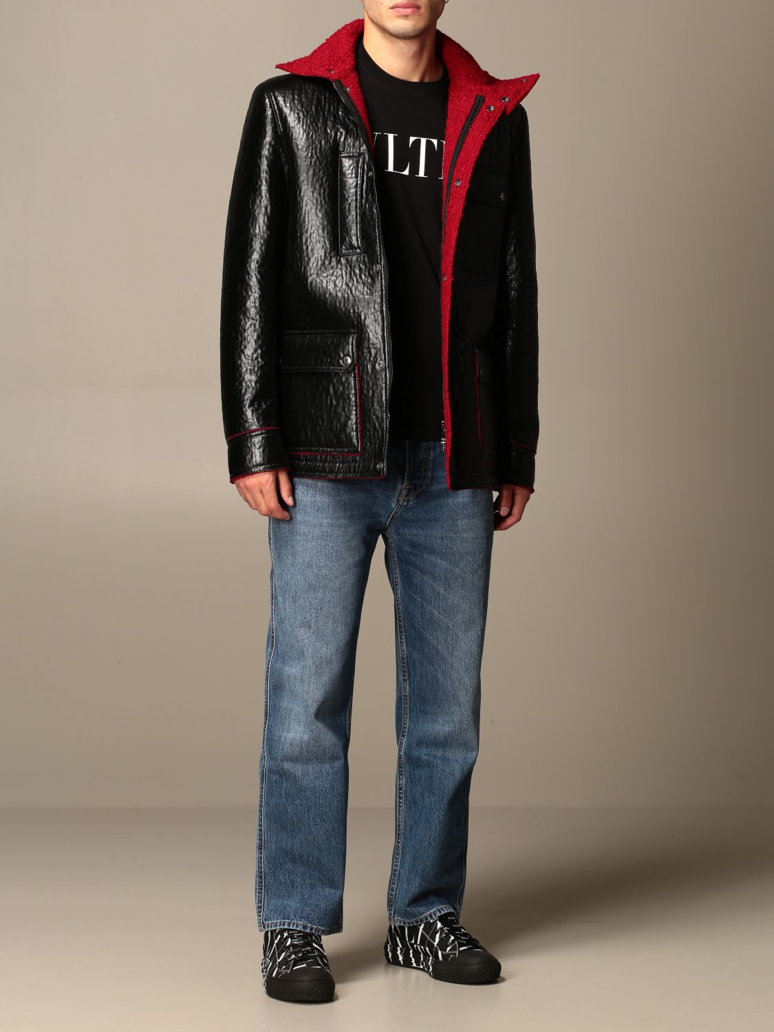 VALENTINO: jacket in leather and ecological fur - Black | Jacket ...