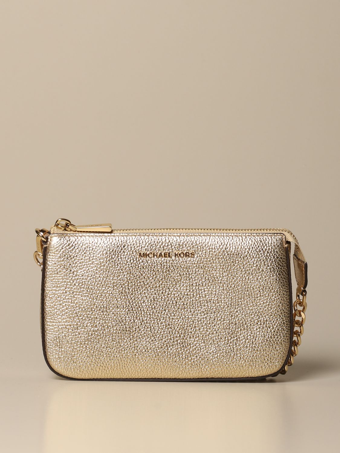 MICHAEL KORS: Michael chain clutch in laminated leather - Gold