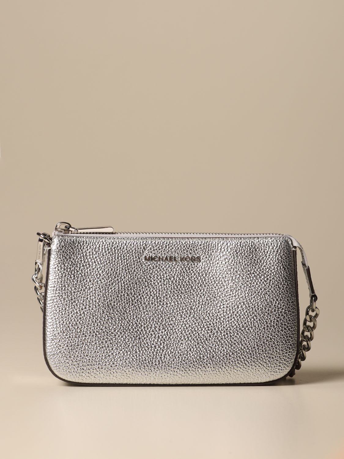 MICHAEL KORS: Michael chain clutch in laminated leather - Silver