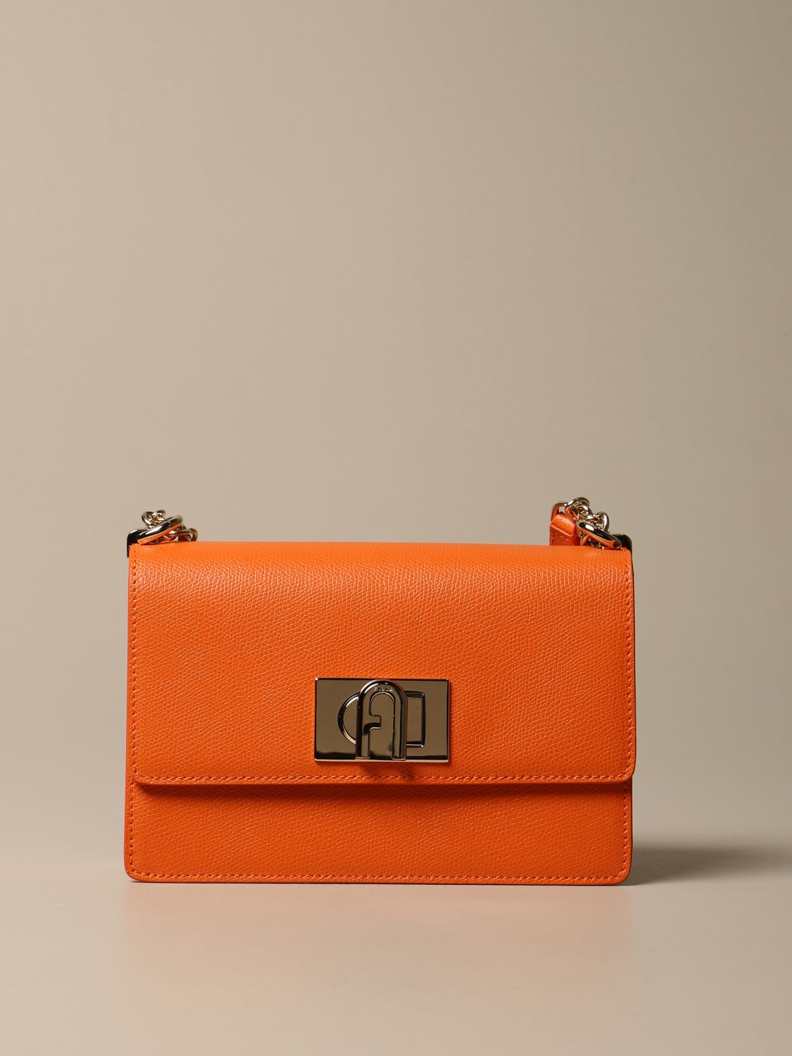 FURLA: Bandolier bag XS 1927 in grained leather - Orange | Mini Bag ...