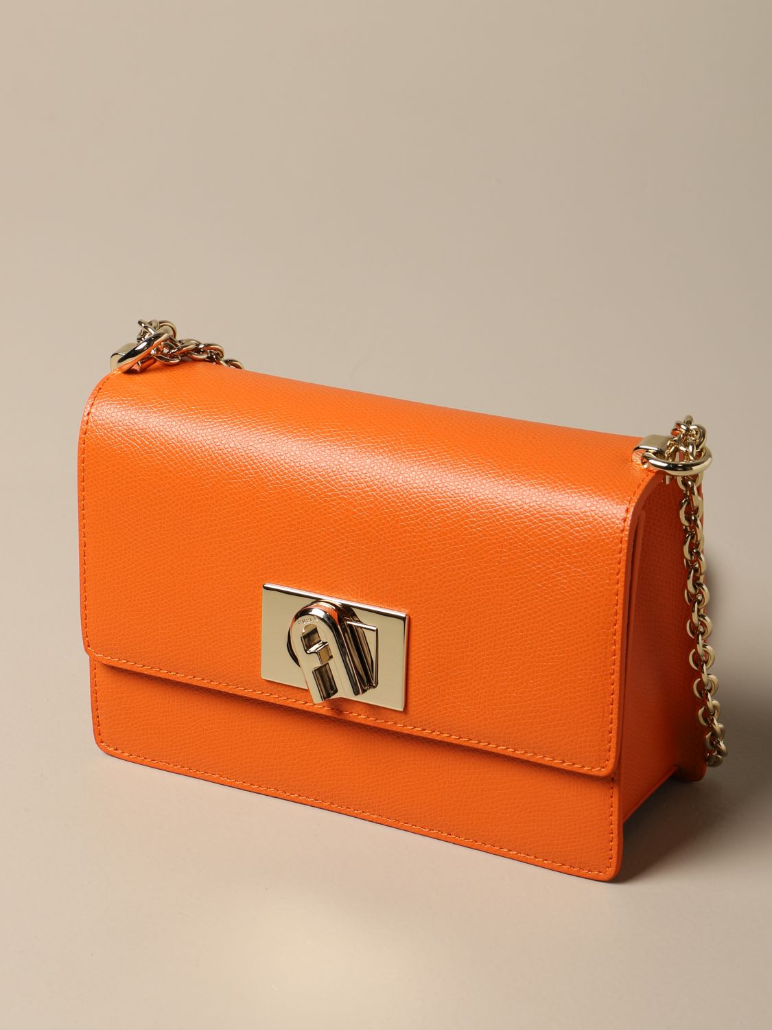 FURLA: Bandolier bag XS 1927 in grained leather - Orange | Mini Bag ...