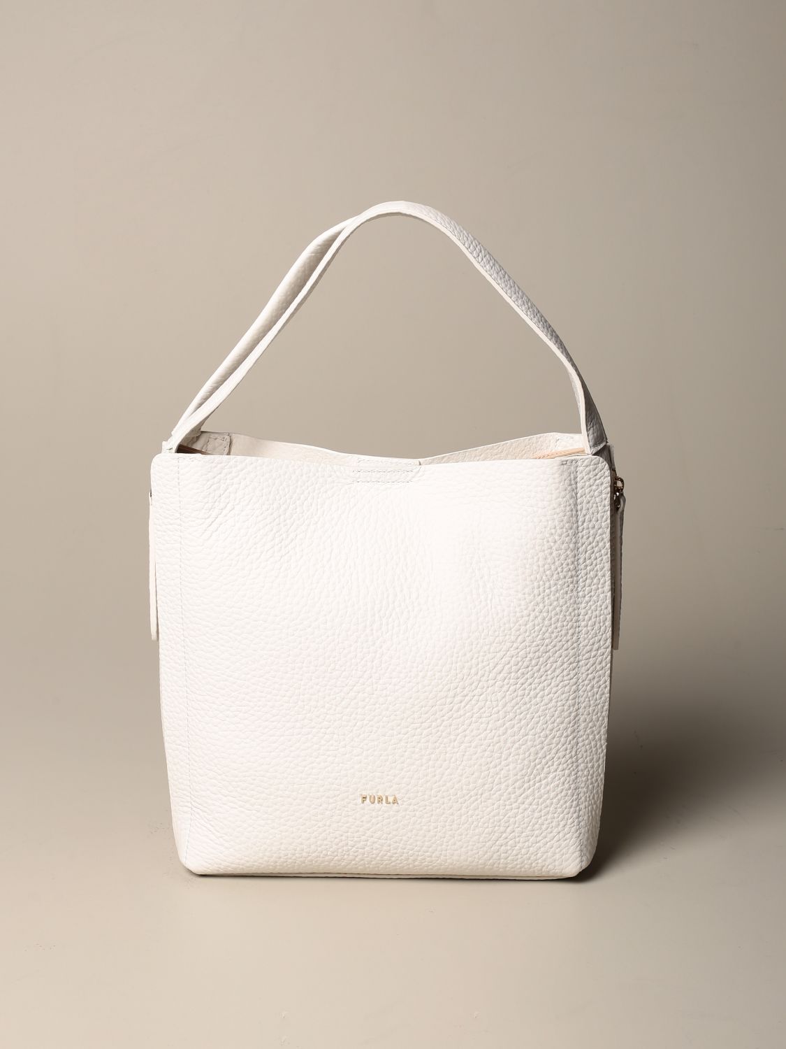 FURLA: Grace hobo bag in grained leather - Yellow Cream  Furla shoulder bag  BARVFGC NVD000 online at