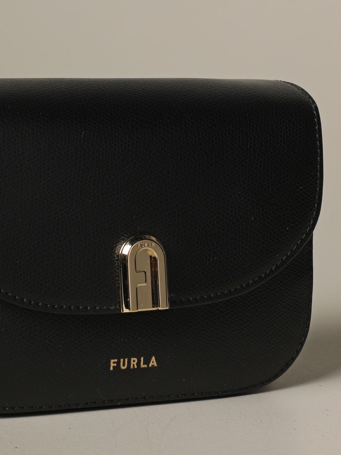 furla black leather shoulder bag