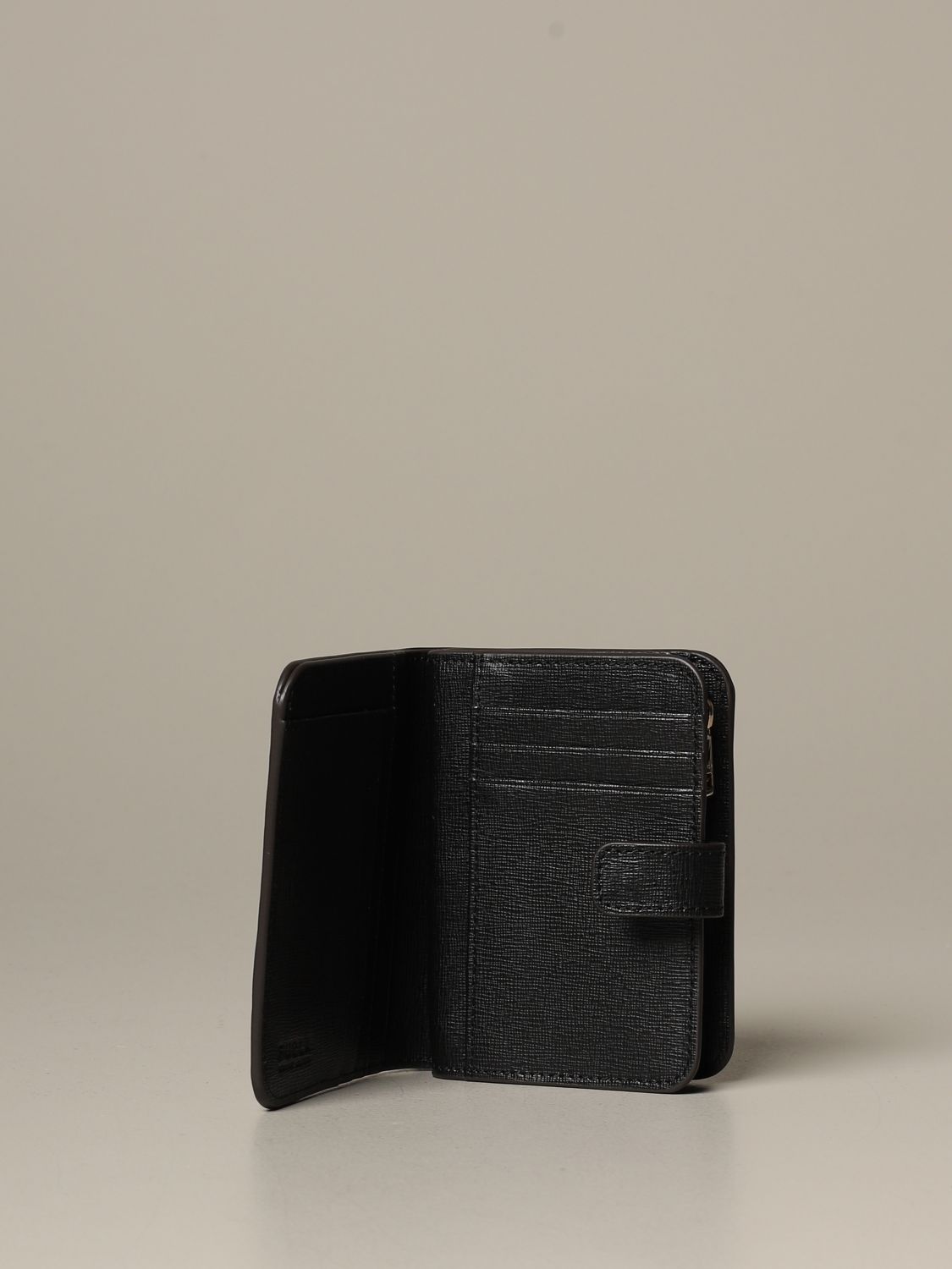 FURLA Babylon S Compact wallet in saffiano leather Black Furla