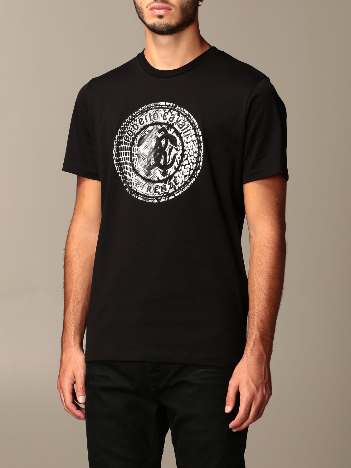 Roberto Cavalli Outlet: t-shirt for men - Black | Roberto Cavalli t ...