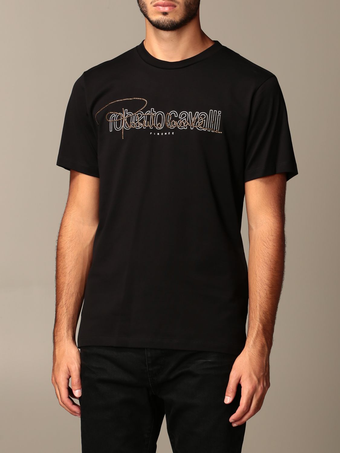 T-shirt Just Cavalli con logo | T-Shirt Roberto Cavalli Uomo Nero | T-Shirt  Roberto Cavalli LNR603 JD060 Giglio IT