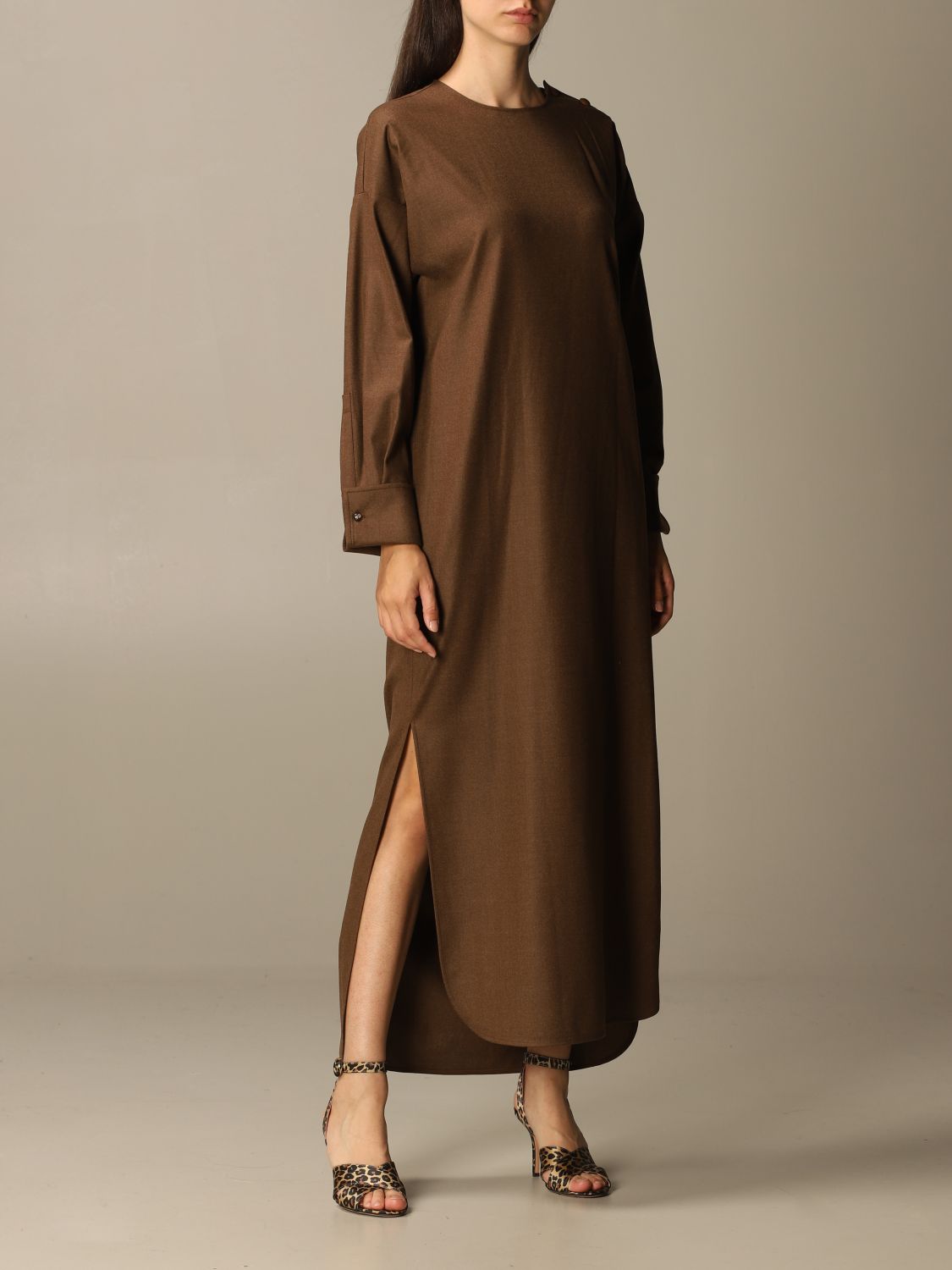 Max Mara Outlet: Venusia dress in wool flannel - Leather | Max Mara ...