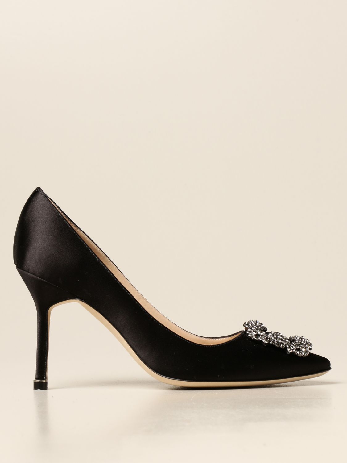 MANOLO BLAHNIK: Hangisi décolleté in satin - Black | Manolo Blahnik ...