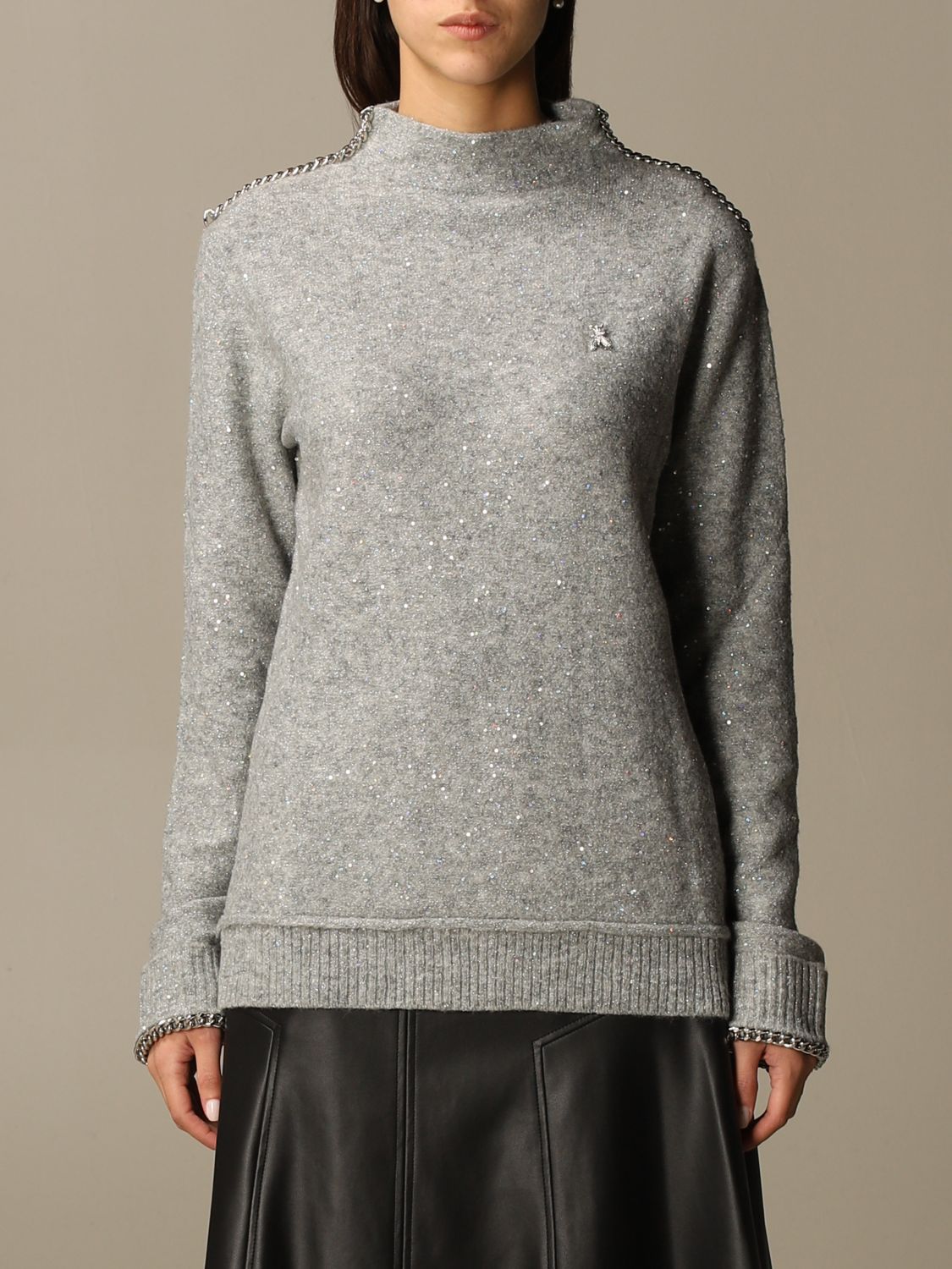 PATRIZIA PEPE: Lurex turtleneck with chains - Grey | Sweater Patrizia ...