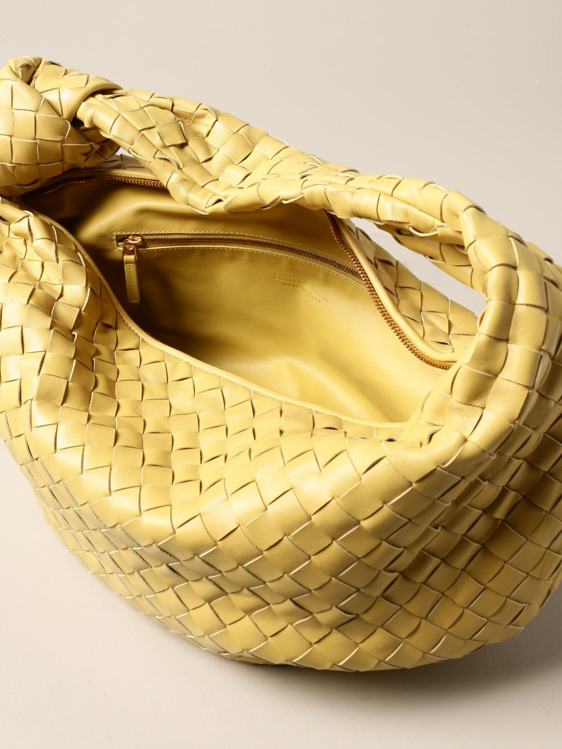 BOTTEGA VENETA: Jodie hobo bag in woven leather - Gold | Bottega Veneta ...