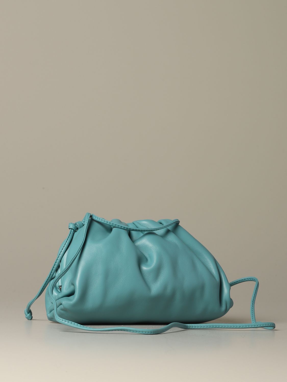 BOTTEGA VENETA: The mini pouch clutch in leather - Dust | Bottega ...