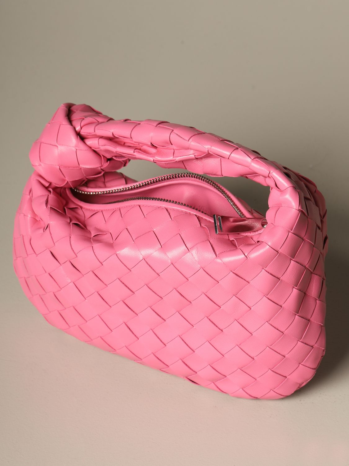 BOTTEGA VENETA: mini hobo Jodie bag in woven leather - Pink | Bottega