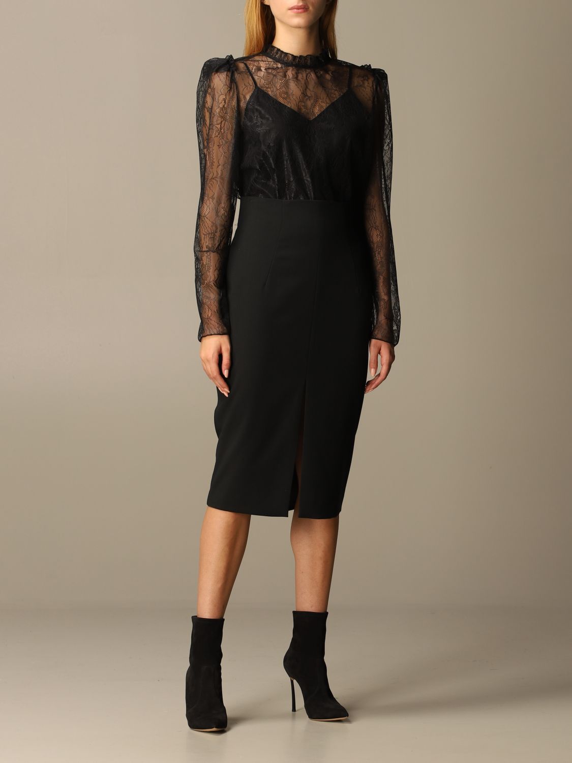 BLUMARINE: Gonna a tubino in cady - Nero | Gonna Blumarine 23709 GIGLIO.COM