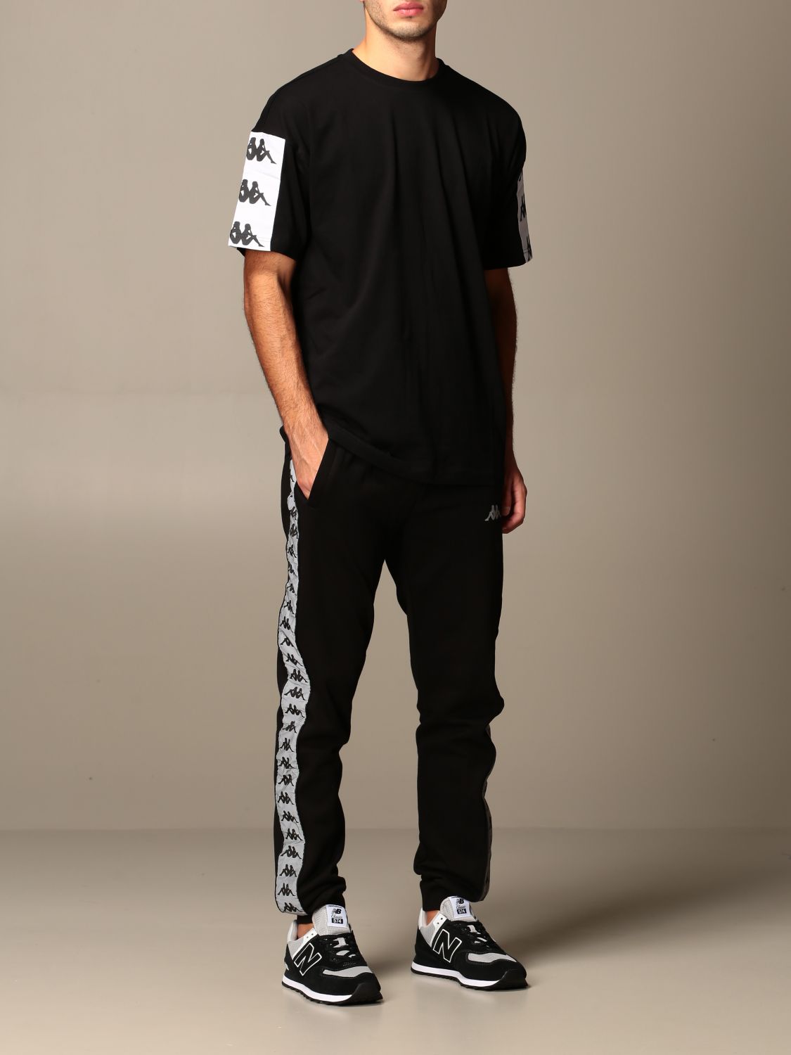 jogging trousers with logoed bands - Black | Kappa pants 31141TW online on GIGLIO.COM