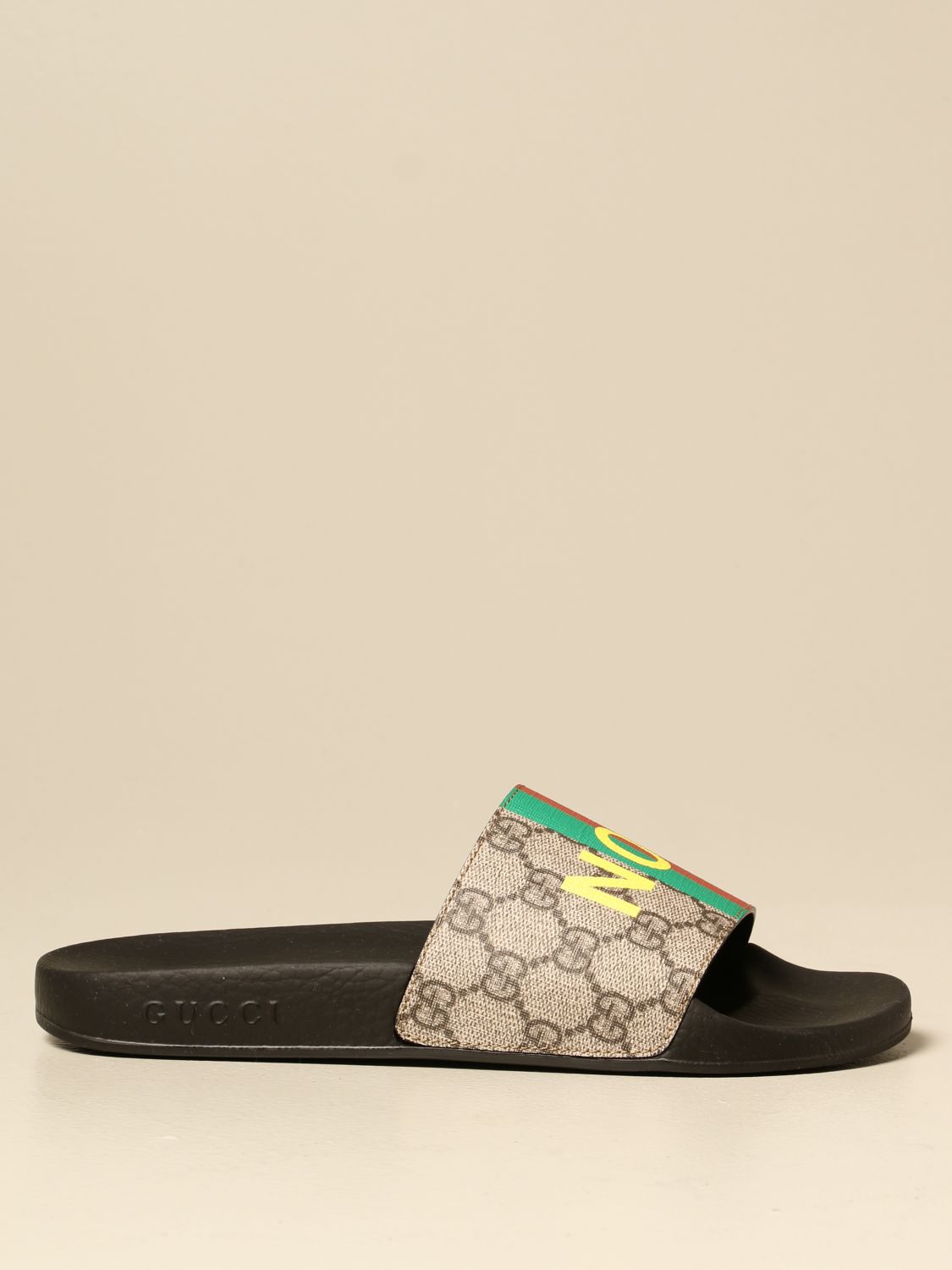 GUCCI: GG Supreme sandals with not fake print - Beige  Gucci flat sandals  636345 2GC00 online at