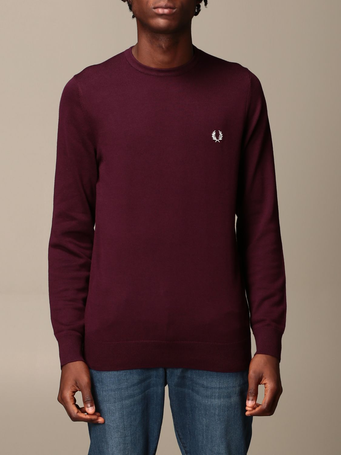 Fred Perry Outlet: crewneck sweater in wool and cotton - Plum | Fred ...